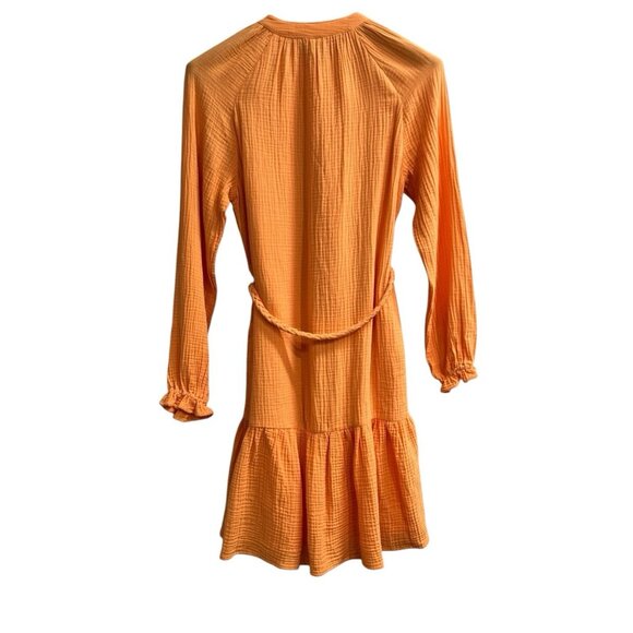 Magaschoni Dress XS Orange Organic Cotton Gauze Tiered Button Down Beachy Boho - Picture 2 of 9